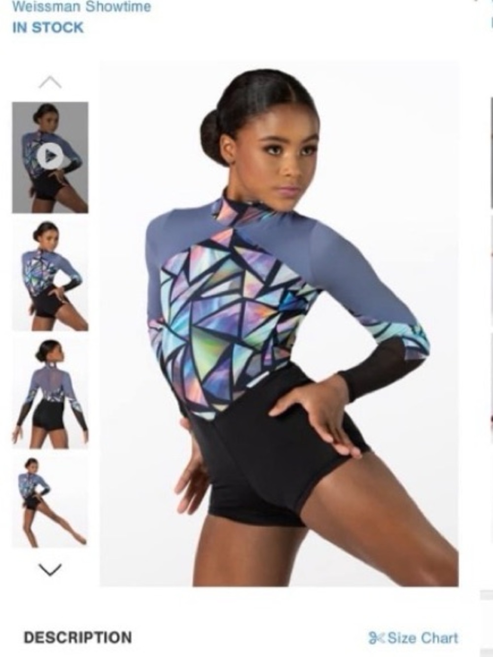 Weissman Iridescent Multi Geometric Long-Sleeve Dance Biketard with Mesh Sleeves